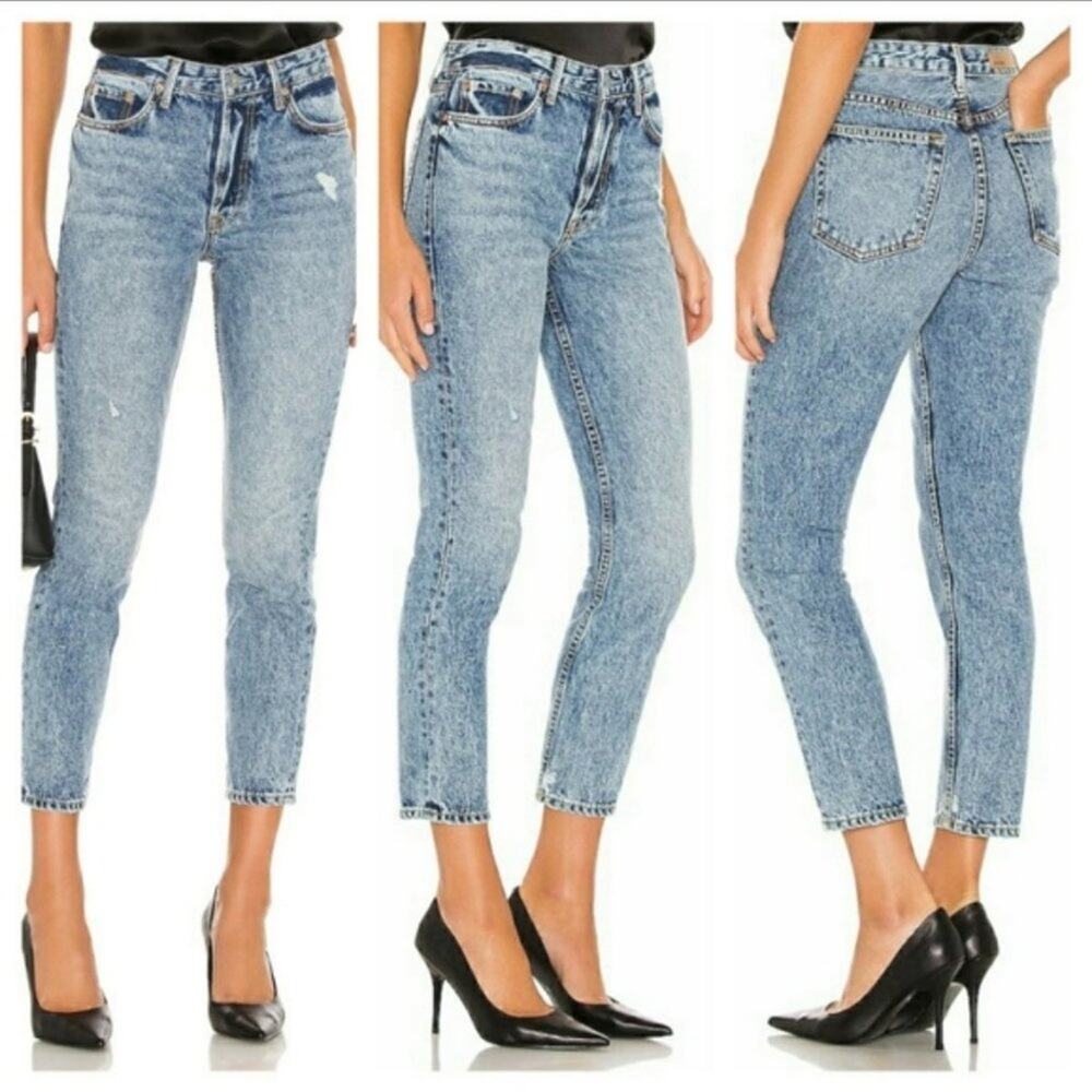 NWT Revolve Grlfrnd  Jeans in Karolina High Rise Button Fly Distressed Size 25
